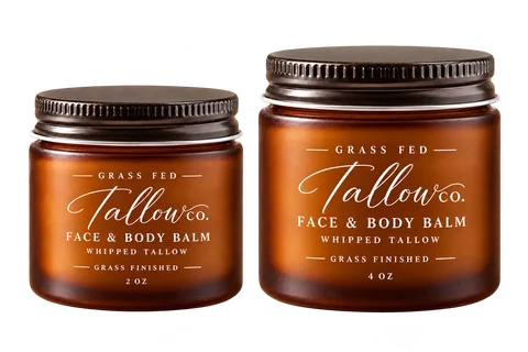 Current amber tallow balm jars in 2 oz and 4 oz